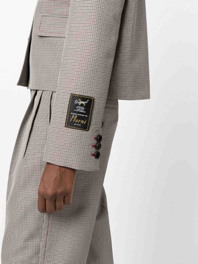Marni Multicolor Houndstooth Wool Blend Single-breasted Blazer In Grey