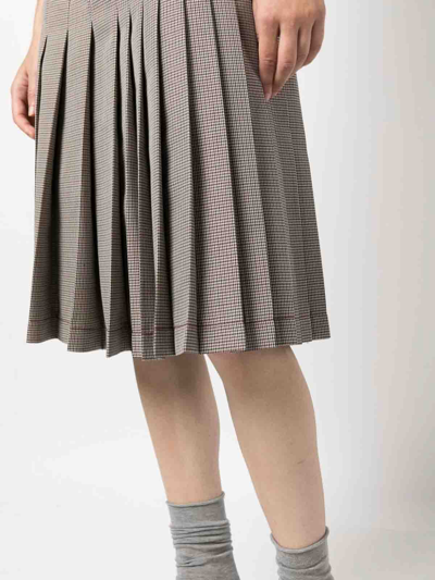 Marni Check-print Pleated Midi Skirt In Gris