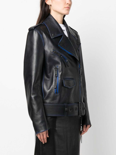 Off-white Contrast-trim Leather Jacket In Light Blue