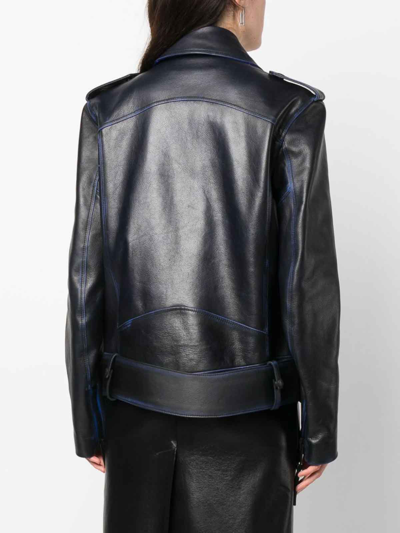 Off-white Contrast-trim Leather Jacket In Light Blue