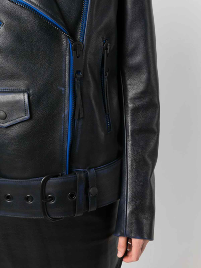 Off-white Contrast-trim Leather Jacket In Light Blue