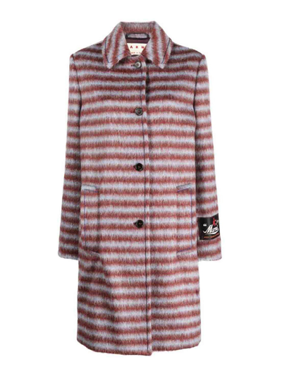 Shop Marni Brushed Striped Single-breasted Coat In Rojo