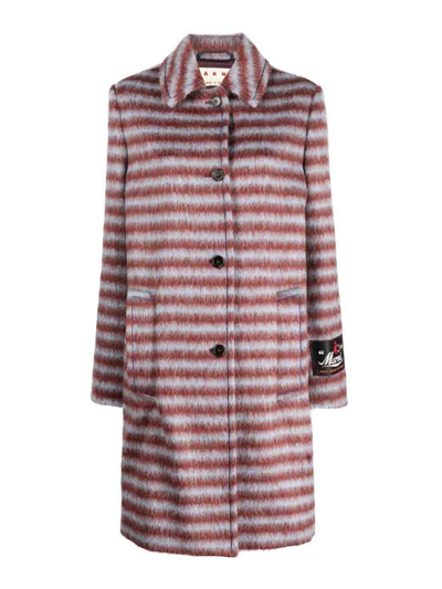 Marni Brushed Striped Single-breasted Coat In Rojo
