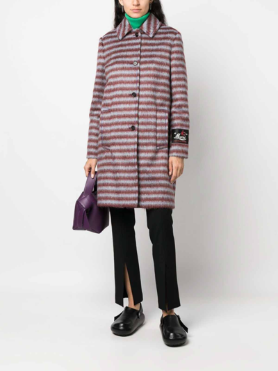 Marni Brushed Striped Single-breasted Coat In Rojo