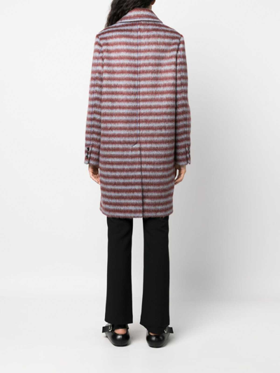 Marni Brushed Striped Single-breasted Coat In Rojo