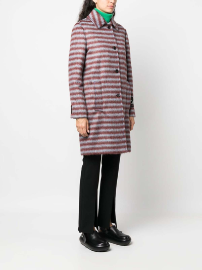 Marni Brushed Striped Single-breasted Coat In Rojo