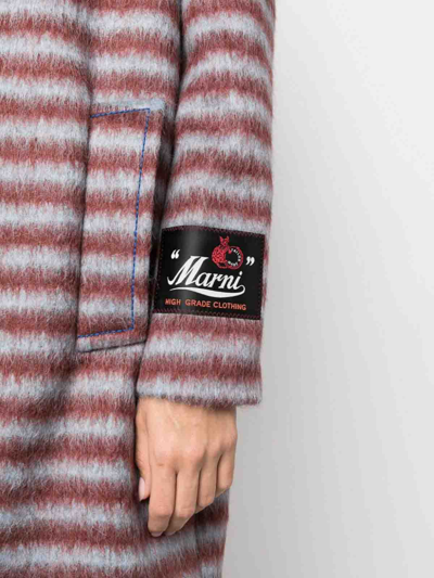 Marni Brushed Striped Single-breasted Coat In Rojo