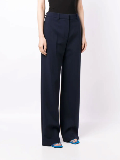 Shop Off-white Wide-leg Virgin-wool-blend Trousers In Blue