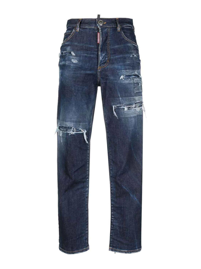 Dsquared2 Distressed High-waist Jeans In Dark Blue