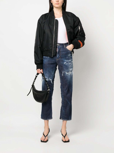 Dsquared2 Distressed High-waist Jeans In Dark Blue