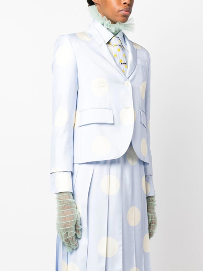 Thom Browne Light Blue Polka-dot Print Silk Blazer In Blue