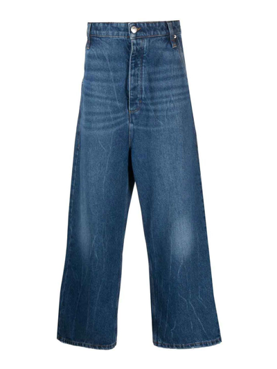 Shop Ami Alexandre Mattiussi Logo-patch Wide-leg Jeans In Dark Wash