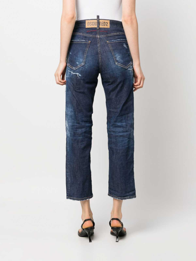 Dsquared2 Distressed High-waist Jeans In Dark Blue