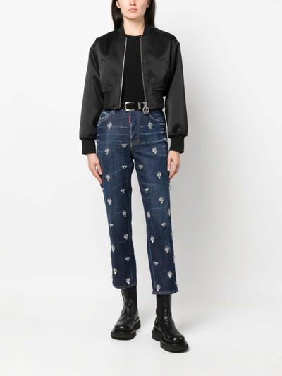 Dsquared2 Boston Crystal Flies Jeans In Azul Oscuro