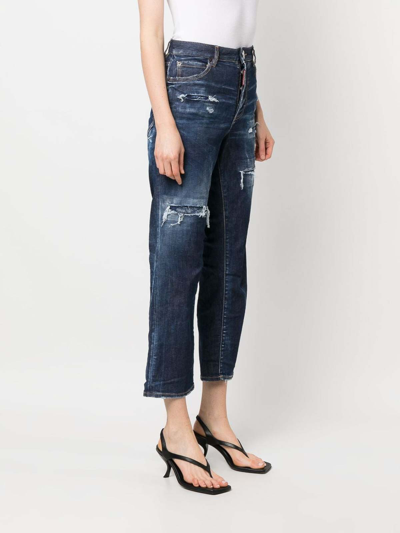 Dsquared2 Distressed High-waist Jeans In Dark Blue
