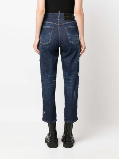 Shop Dsquared2 Crystal Flies High-rise Jeans In Azul Oscuro