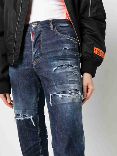 Dsquared2 Distressed High-waist Jeans In Dark Blue