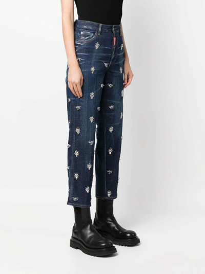 Dsquared2 Boston Crystal Flies Jeans In Azul Oscuro