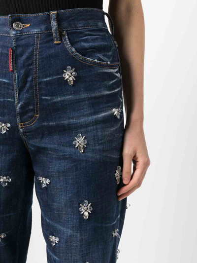 Dsquared2 Boston Crystal Flies Jeans In Azul Oscuro