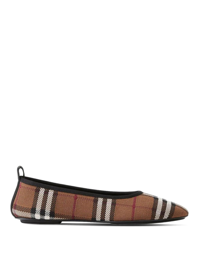 Shop Burberry Check-print Ballerina Shoes In Light Green