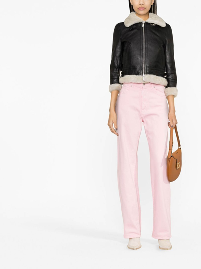 Dsquared2 Short Shearling Collar Jacket With Side Pockets In Black