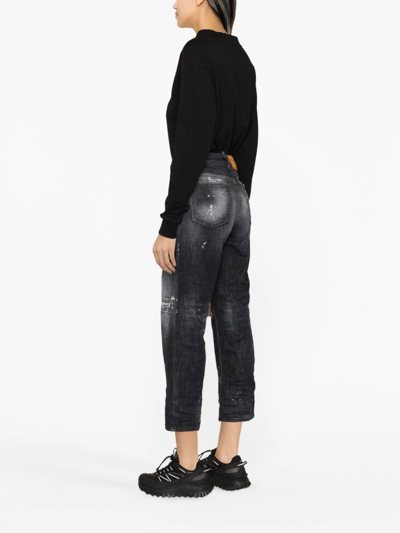 Shop Dsquared2 Distressed Tapered Jeans In Black