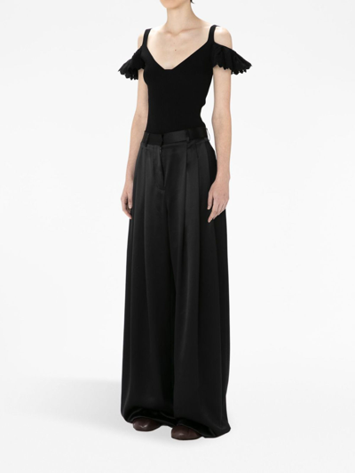 Jw Anderson Wide-leg Pleated Pants In Black