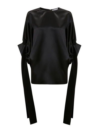 Shop Jw Anderson Atin-finish Pleated Blouse In Black