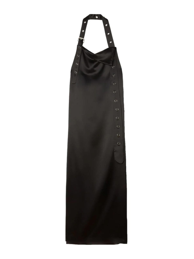 Shop Off-white Belt-detail Satin Maxi Dress In Black