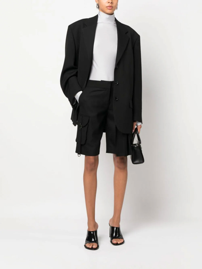 Off-white Cargo Pleated Wool Blend Shorts In Negro