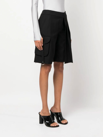 Off-white Cargo Pleated Wool Blend Shorts In Negro