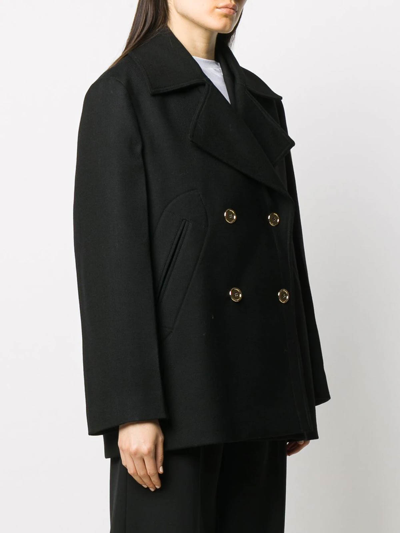 Shop Patou Double Breasted Coat In Black