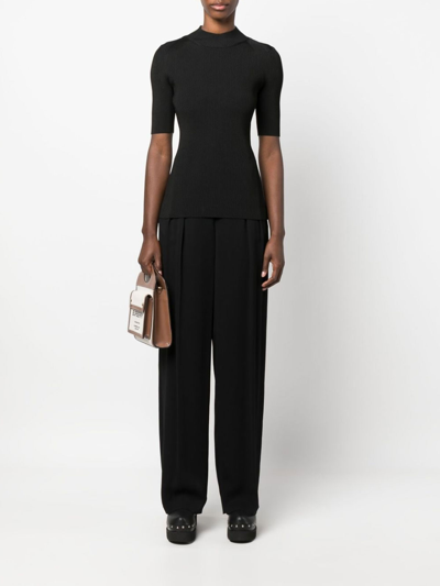 Shop Stella Mccartney High-neck Ribbed-knit Top In Negro