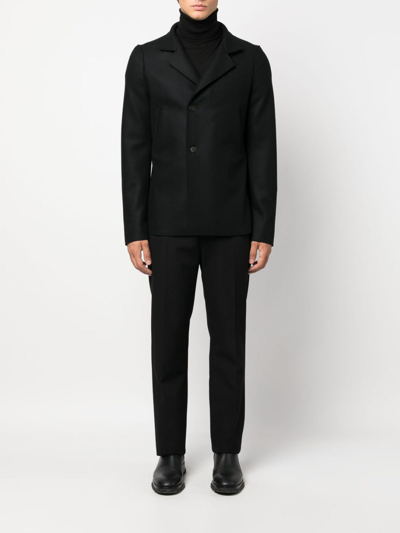 Shop Sapio Double-breasted Cotton-wool Blazer In Black