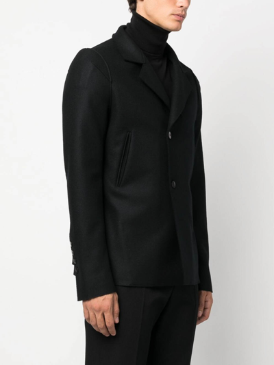 Shop Sapio Double-breasted Cotton-wool Blazer In Black