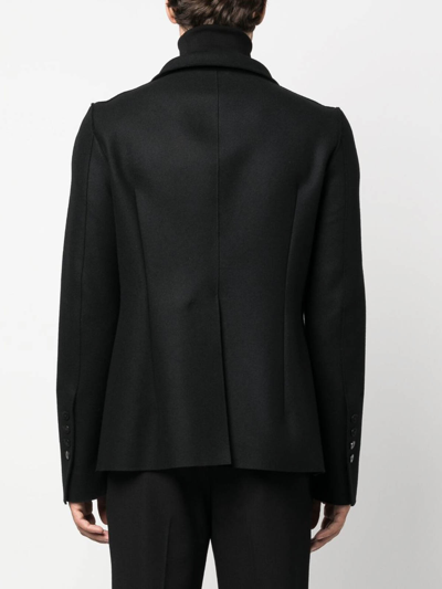 Shop Sapio Double-breasted Cotton-wool Blazer In Black