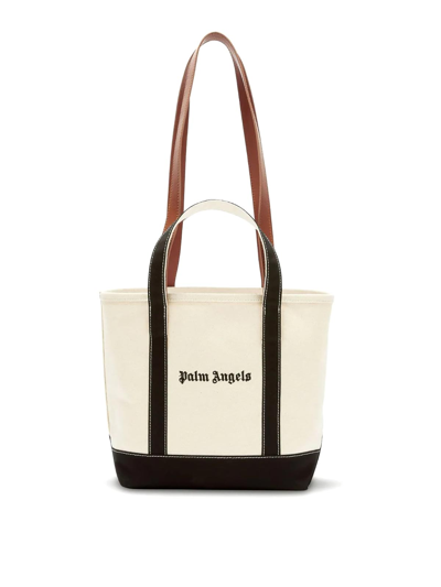 Shop Palm Angels Logo-print Canvas Tote Bag In Black