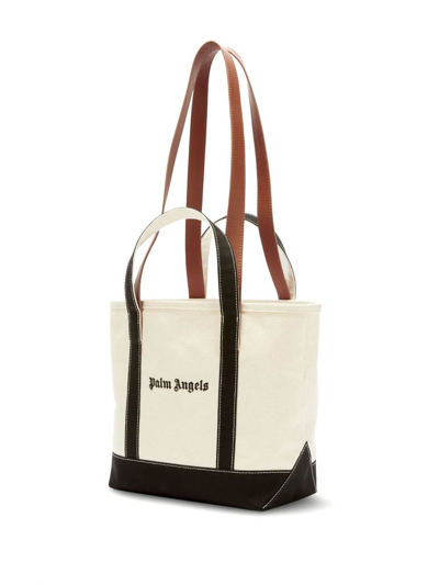 Shop Palm Angels Logo-print Canvas Tote Bag In Black