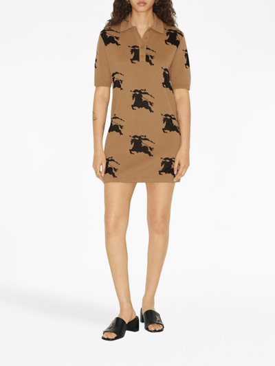 Shop Burberry Ekd-print Jacquard Shirt Dress In Camel