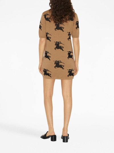 Shop Burberry Ekd-print Jacquard Shirt Dress In Camel