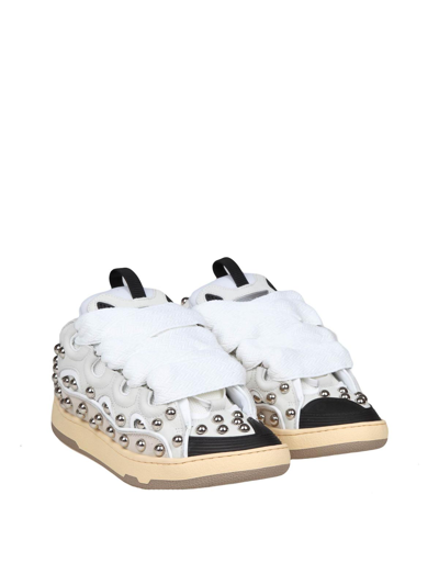 Shop Lanvin Curb Sneakers In Leather With Applied Studs In Blanco