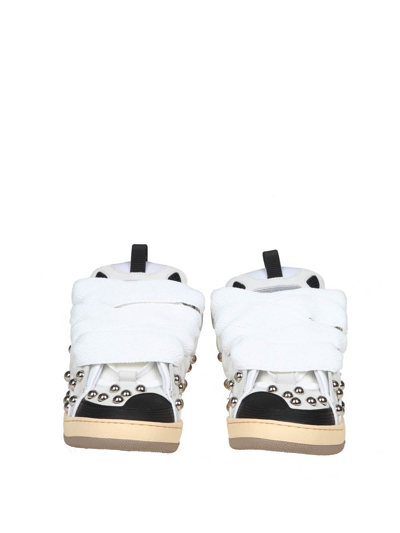 Shop Lanvin Curb Sneakers In Leather With Applied Studs In Blanco