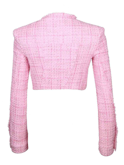 Shop Gcds Pink Cropped Tweed Jacket In Nude & Neutrals