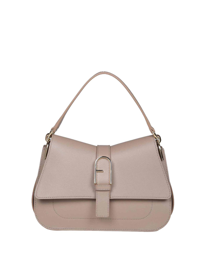 Furla Flow Handbag In Greige Leather In Grey