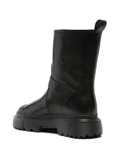 Hogan Black Black H619 Leather Biker Boots In Black