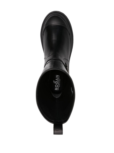 Hogan Black Black H619 Leather Biker Boots In Black