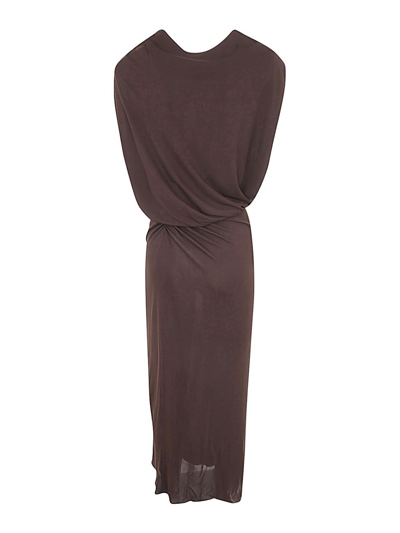 Shop Lanvin Draped Long Dress In Brown