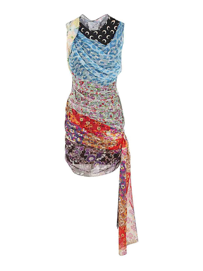 Shop Marine Serre Silk Draped Dress In Multicolour