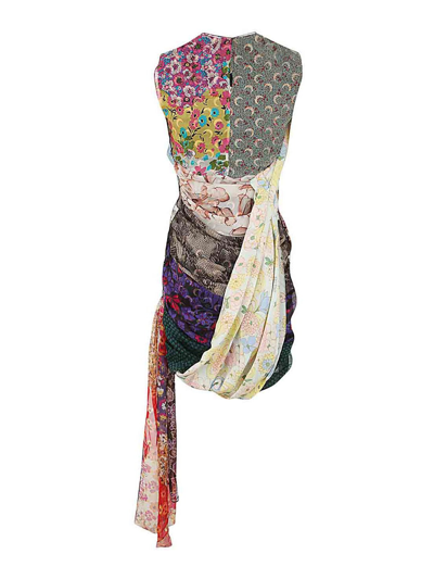 Shop Marine Serre Silk Draped Dress In Multicolour