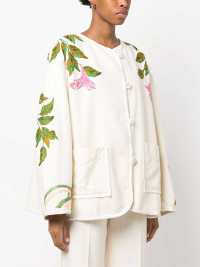 Shop Forte Forte Embroidery Wool Twill Short Coat In White
